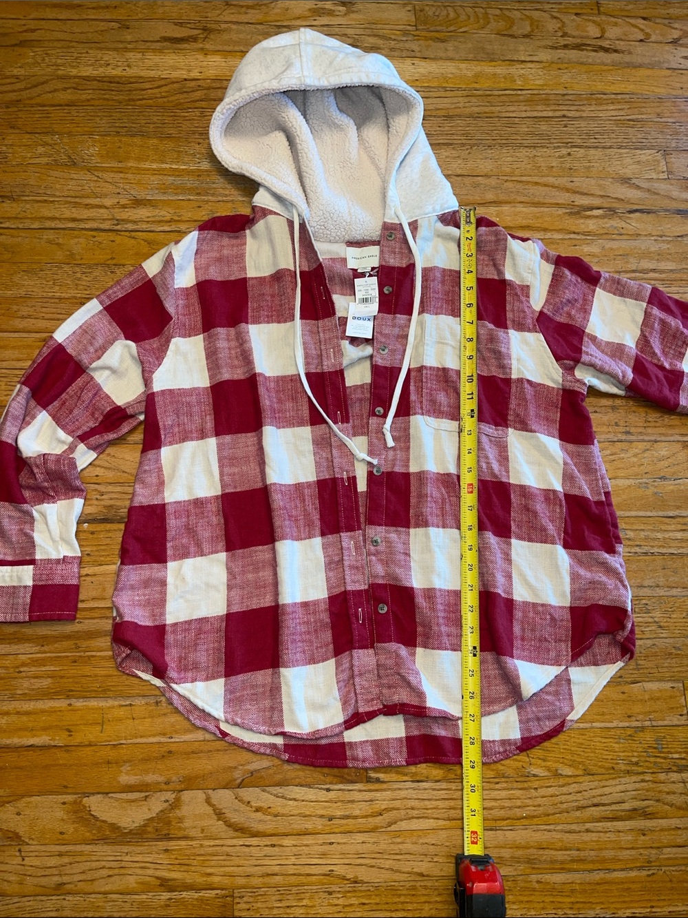 Women’s Red & beige Buffalo Plaid Hooded Button-Up Shirt